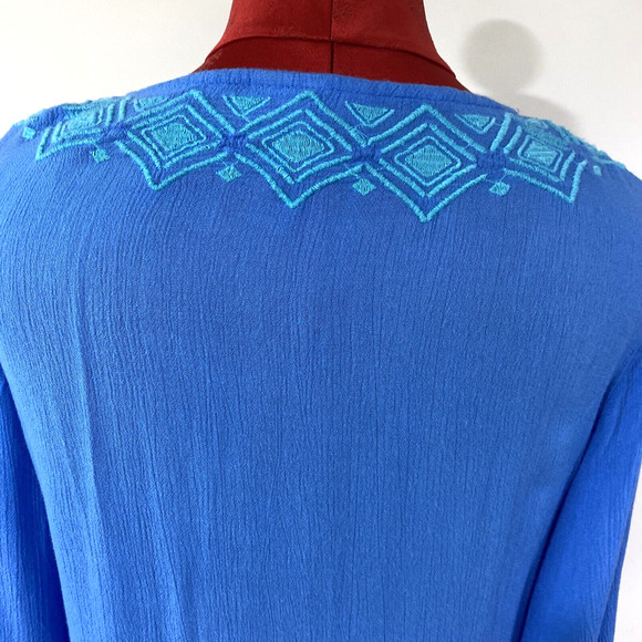 Lilly Pulitzer S/P Blue Tunic Top Blouse 3/4 Sleeve Green Embroidery Cover Up - Picture 5 of 9